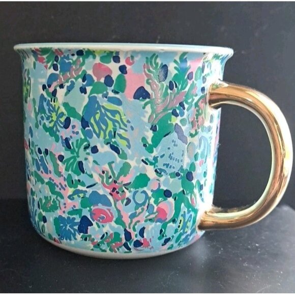 Lilly Pulitzer Mug Multicolor Underwater Design With Gold Colored Handle FLAW - Picture 1 of 9
